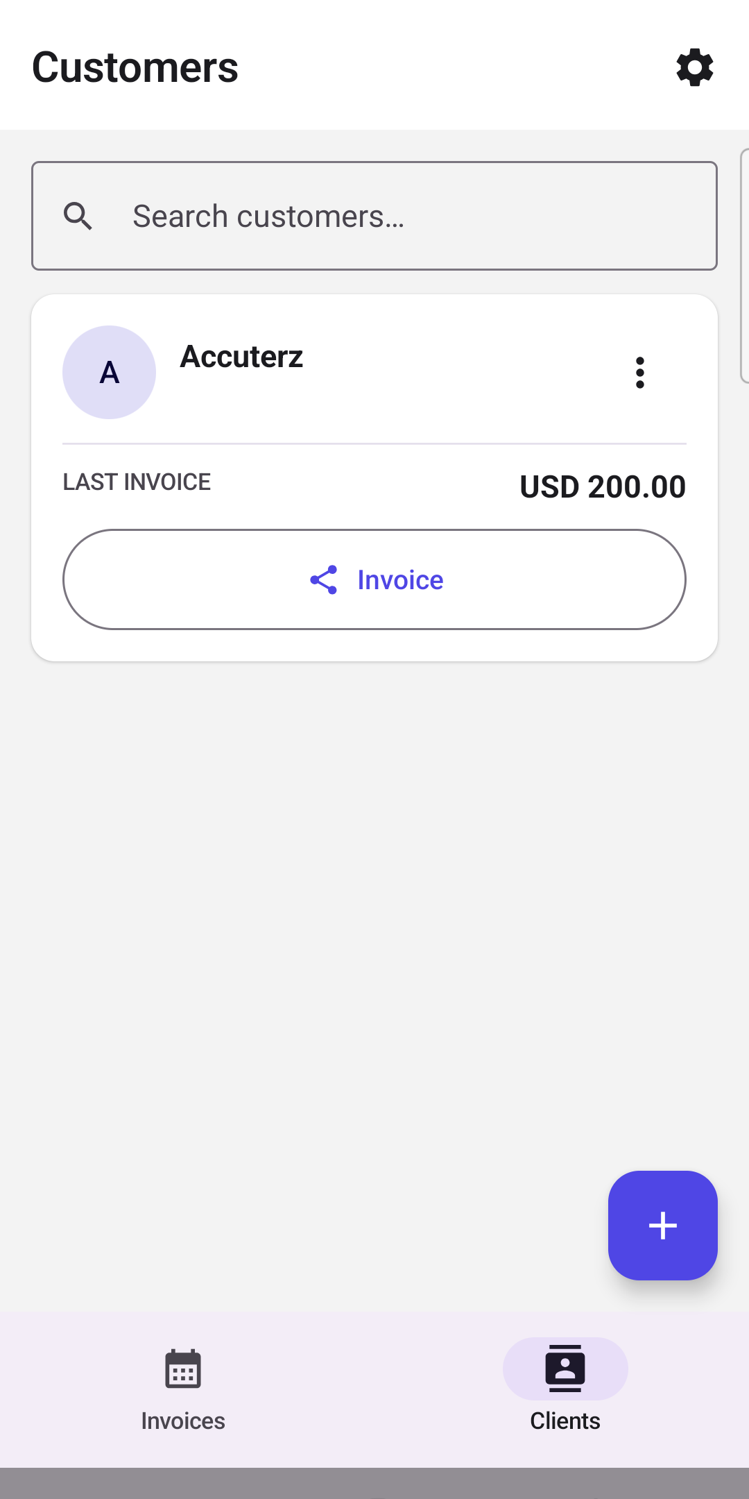 Client list with quick invoice send